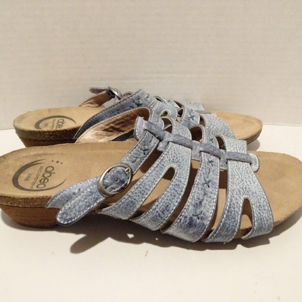 ABEO Paula Sandals Size 8N Gray Leather Strappy Adjustable Comfort Slides